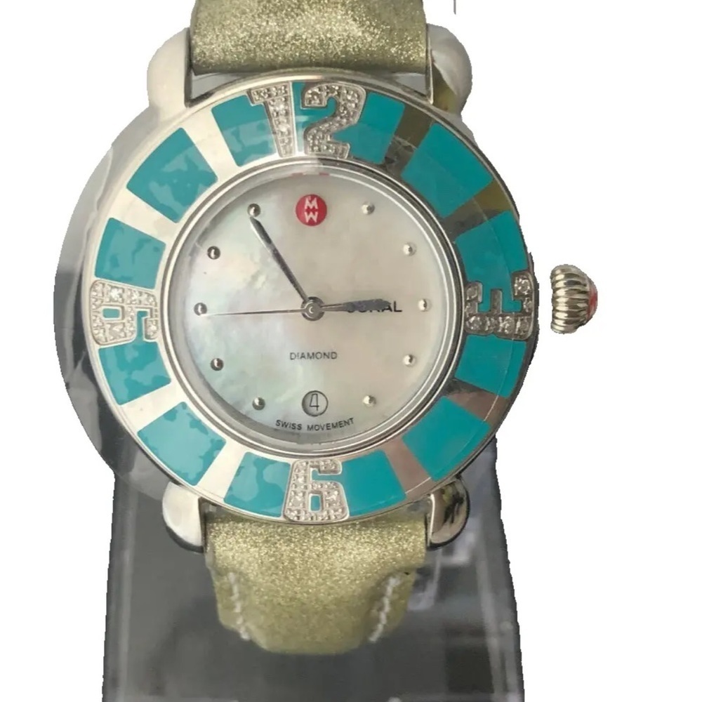 Michele Coral Turquoise 43 Diamonds Watch MW14B01F6025 SS Sapphire Crystal Swiss - Picture 5 of 16